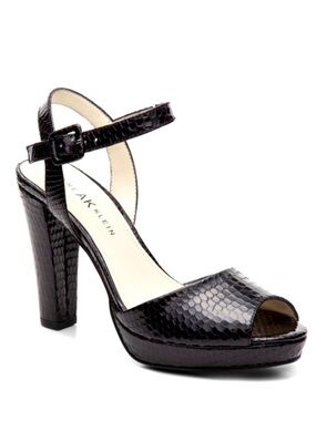 Anne Klein Indulge Black Snakeskin Leather Dressy Platform Sandals Size 8